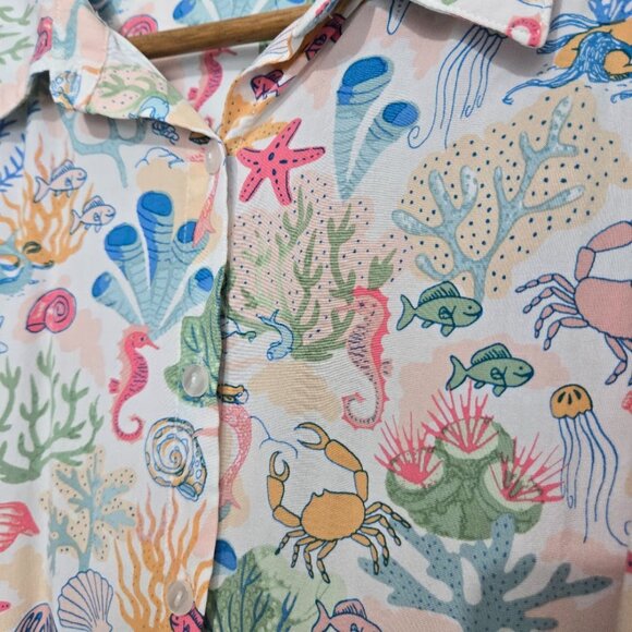 Jane and Delancey Womens Beach Button Up Top Sz 1X Travel Nautical Island Cruise - Picture 2 of 11